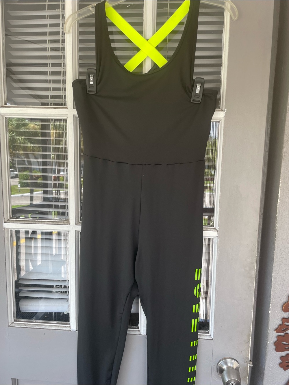 SHEIN Women's Black Jumpsuit with Neon Yellow Straps